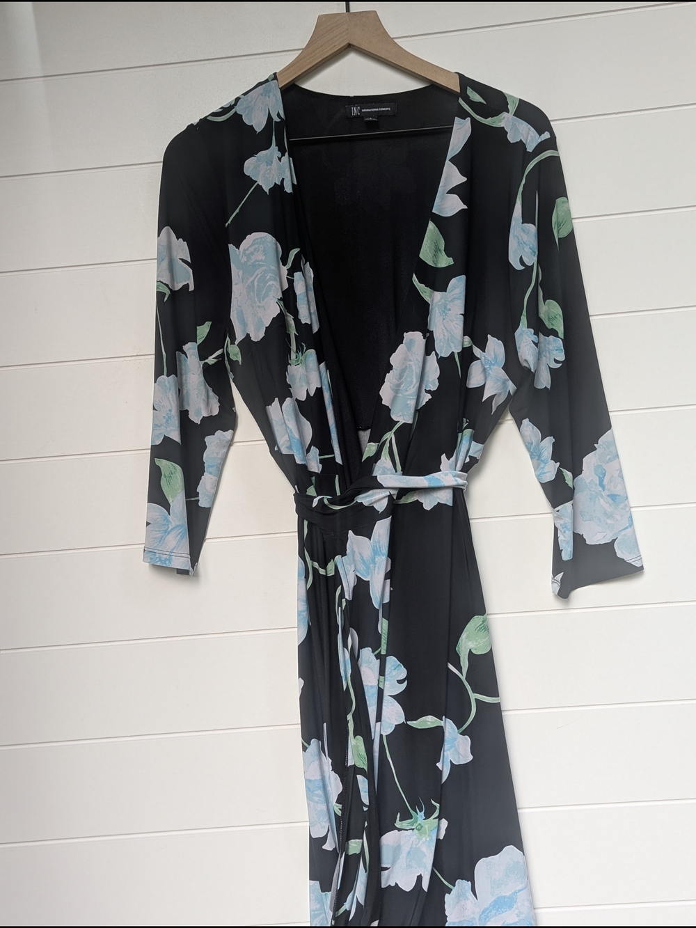 Black Inc Floral Wrap Dress with Blue & Green Accents